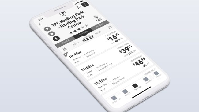 Supreme Golf native app redesign 2017 wireframe.