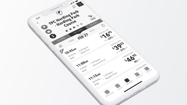 Supreme Golf native app redesign 2017 wireframe.