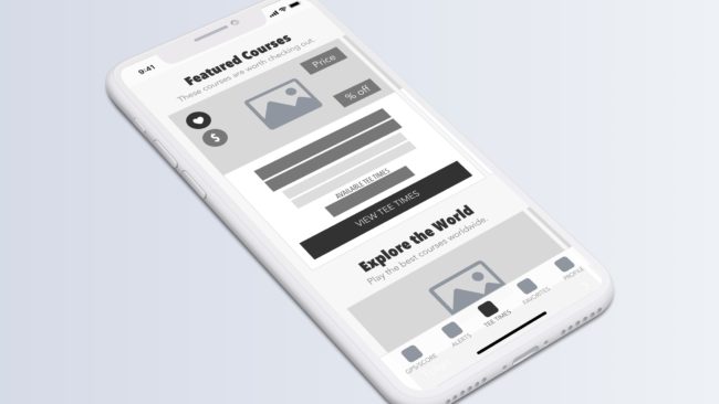 Supreme Golf native app redesign 2017 wireframe.