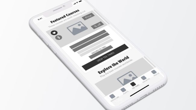 Supreme Golf native app redesign 2017 wireframe.
