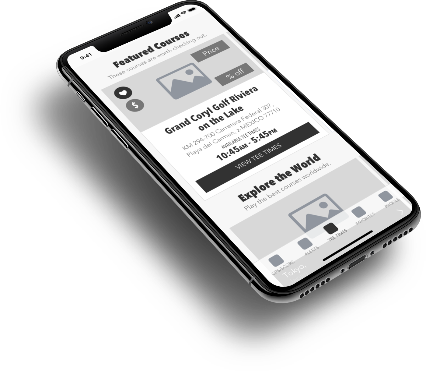 Supreme Golf native app redesign 2017 wireframe.