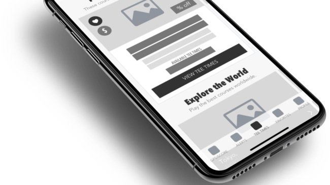 Supreme Golf native app redesign 2017 wireframe.
