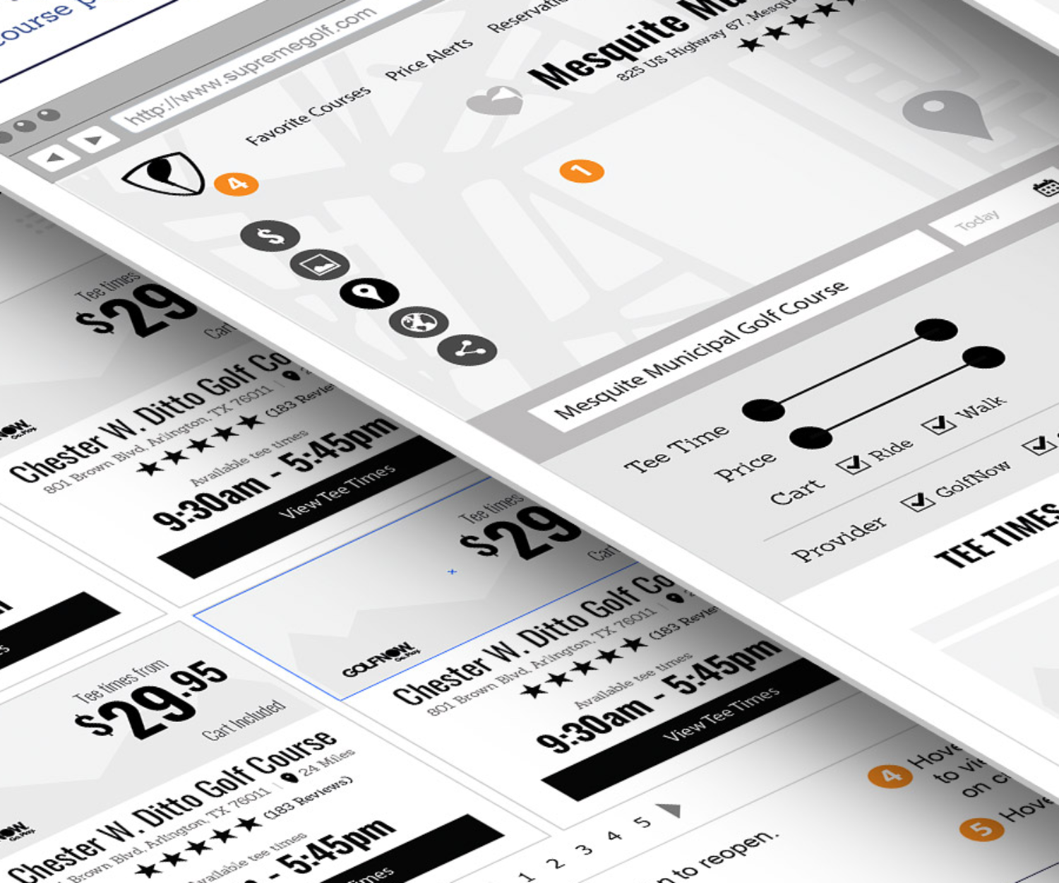 Supreme Golf golf.com microsite wireframes.